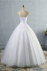 Glamorous Spaghetti Straps Sweetheart Wedding Dresses White Sleeveless Bridal Gowns Online