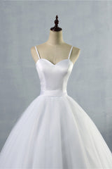 Glamorous Spaghetti Straps Sweetheart Wedding Dresses White Sleeveless Bridal Gowns Online