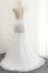 Glamorous Strapless Sweetheart Lace Mermaid Wedding Dress White Tulle Appliques Bridal Gowns Online
