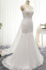 Glamorous Strapless Sweetheart Lace Mermaid Wedding Dress White Tulle Appliques Bridal Gowns Online