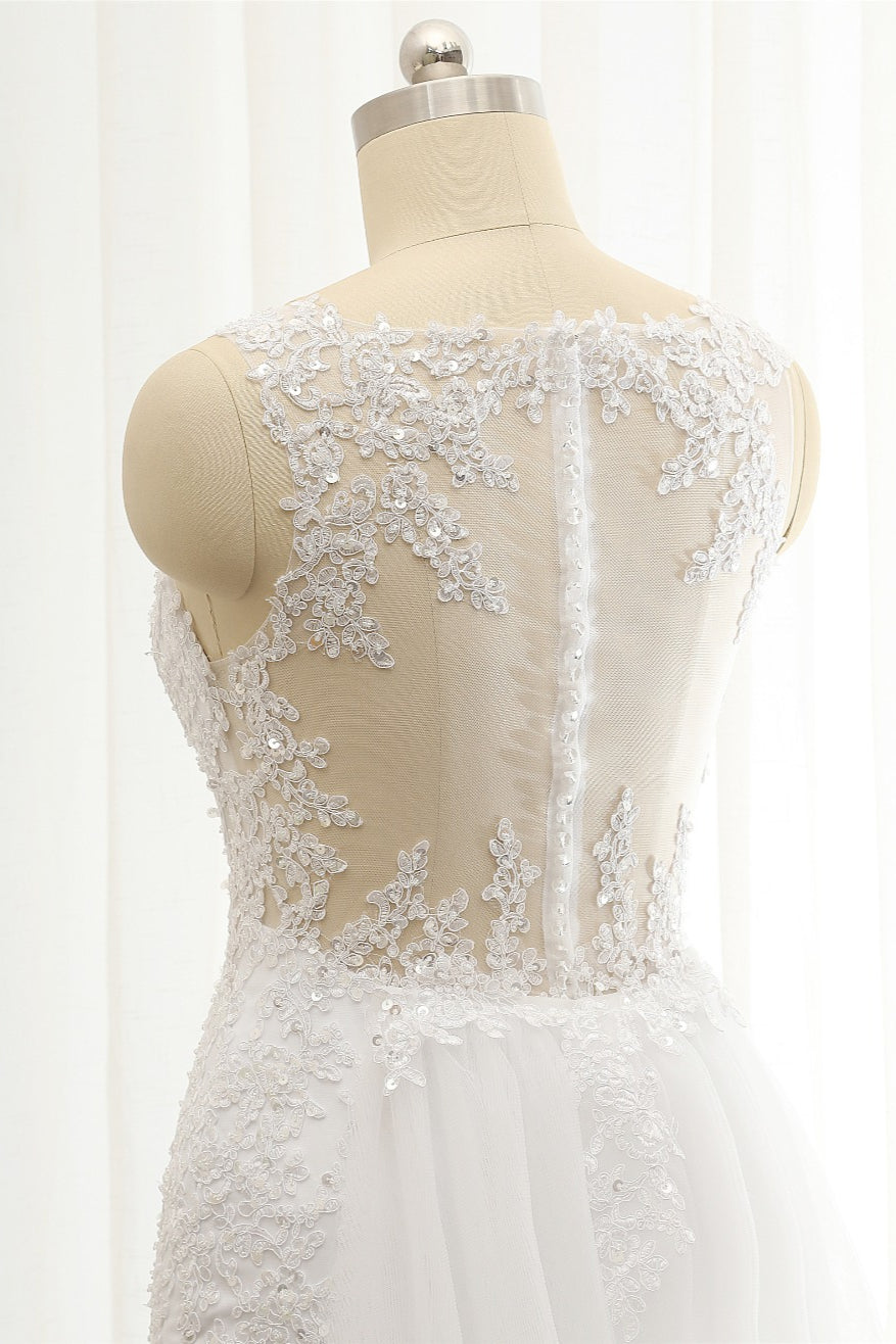 Glamorous Strapless Sweetheart Lace Mermaid Wedding Dress White Tulle Appliques Bridal Gowns Online