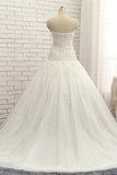Glamorous Strapless Tulle Lace Wedding Dress Sweetheart Sleeveless Bridal Gowns with Appliques On Sale