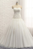 Glamorous Strapless Tulle Lace Wedding Dress Sweetheart Sleeveless Bridal Gowns with Appliques On Sale