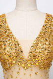 Glamorous Straps V-Neck Gold Mermaid Prom Dresses with Beadings Online