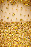Glamorous Straps V-Neck Gold Mermaid Prom Dresses with Beadings Online