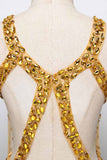 Glamorous Straps V-Neck Gold Mermaid Prom Dresses with Beadings Online
