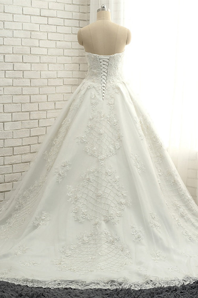 Glamorous Sweetheart A-line Tulle Wedding Dresses With Appliques White Ruffles Lace Bridal Gowns  Online