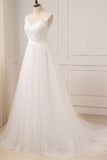 Glamorous Tulle Sleeveless Jewel Wedding Dress White A-line Appliques Bridal Gowns On Sale