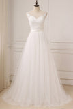 Glamorous Tulle Sleeveless Jewel Wedding Dress White A-line Appliques Bridal Gowns On Sale