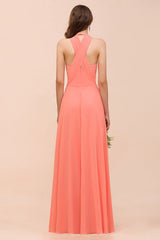Glamorous V-Neck Coral Chiffon Bridesmaid Dress Affordable with Ruffle
