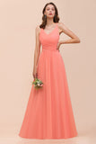 Glamorous V-Neck Coral Chiffon Bridesmaid Dress Affordable with Ruffle