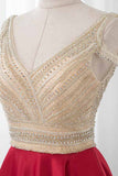 Glamorous V-Neck Rhinestone Burgundy Mermaid Prom Dresses with Cold Sleeves Online
