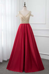 Glamorous V-Neck Rhinestone Burgundy Mermaid Prom Dresses with Cold Sleeves Online