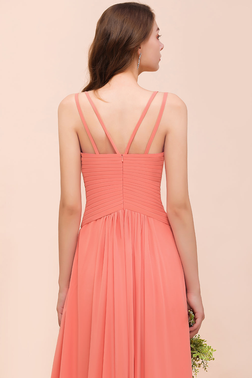 Glamorous V-Neck Ruffle Chiffon Long Bridesmaid Dress With Slit
