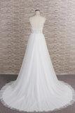 Glamorous V-neck Spaghetti Straps White Wedding Dresses A-line Sleeveless Tulle Lace Bridal Gowns Online