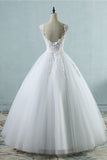 Glamorous V-Neck Tulle Lace Beadings Wedding Dress Appliques Tulle Bridal Gowns with Rhinestones