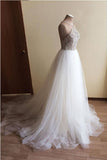 Glamorous White Tulle Crystal Beaded Wedding Dress Halter Seeveless Bridal Gowns On Sale