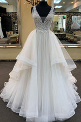 Glamorous White Tulle Lace Ruffles White Wedding Dress Sleeveless Appliques Bridal Gowns On Sale