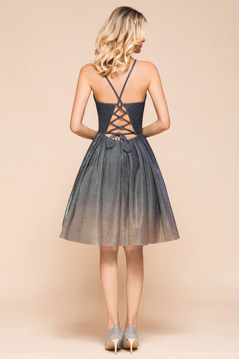 Glittering Halter Short Prom Dress Mini Homecoming Dress With Pocket