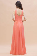 Gorgeous A-Line Sleeveless Coral Chiffon Bridesmaid Dress with Ruffles On Sale