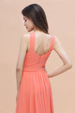 Gorgeous A-Line Sleeveless Coral Chiffon Bridesmaid Dress with Ruffles On Sale