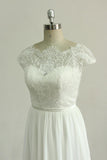 Gorgeous Appliques Chiffon Wedding Dress White Shortsleeves A-line Bridal Gowns On Sale