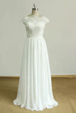 Gorgeous Appliques Chiffon Wedding Dress White Shortsleeves A-line Bridal Gowns On Sale