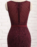 Gorgeous Burgundy Mermaid Prom Dress With Lace Appliques Online