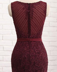 Gorgeous Burgundy Mermaid Prom Dress With Lace Appliques Online