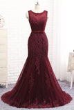Gorgeous Burgundy Mermaid Prom Dress With Lace Appliques Online