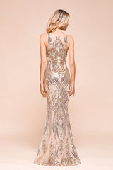 Gorgeous Champagne Sequins Mermaid Prom Dress Long Evening Gowns Online