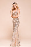 Gorgeous Champagne Sequins Mermaid Prom Dress Long Evening Gowns Online