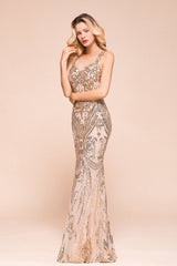 Gorgeous Champagne Sequins Mermaid Prom Dress Long Evening Gowns Online