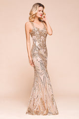 Gorgeous Champagne Sequins Mermaid Prom Dress Long Evening Gowns Online
