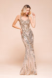 Gorgeous Champagne Sequins Mermaid Prom Dress Long Evening Gowns Online