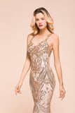 Gorgeous Champagne Sequins Mermaid Prom Dress Long Evening Gowns Online