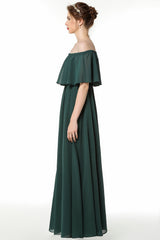 Gorgeous Chiffon Flounced Crinkle Cold-shoulder Long Bridesmaid Dresses Affordable