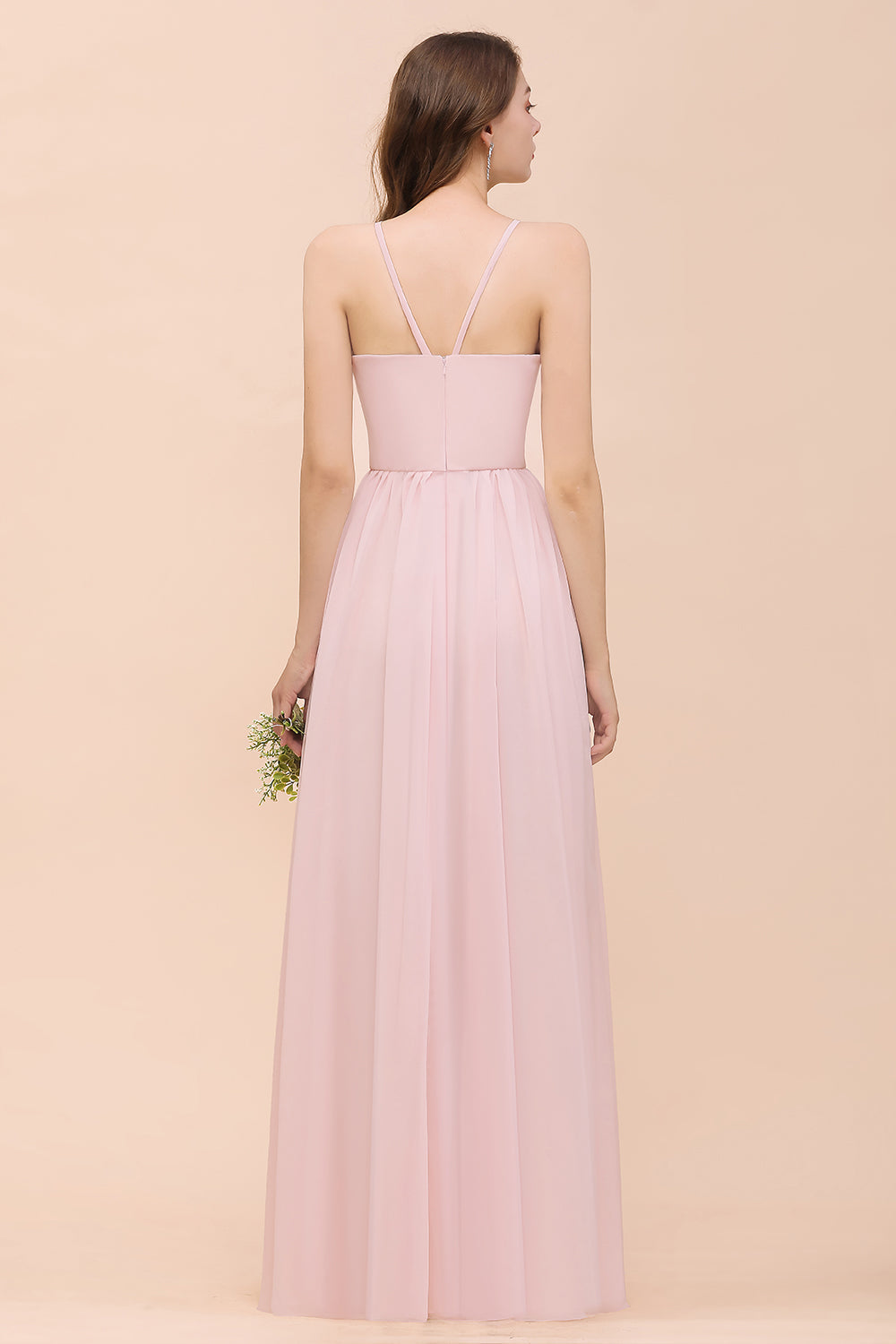 Gorgeous Chiffon Halter Ruffle Affordable Long Bridesmaid Dress