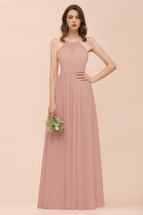 Gorgeous Chiffon Halter Ruffle Affordable Long Bridesmaid Dress