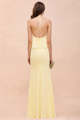 Gorgeous Daffodil Mermaid Halter Ruffle Bridesmaid Dress