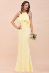 Gorgeous Daffodil Mermaid Halter Ruffle Bridesmaid Dress