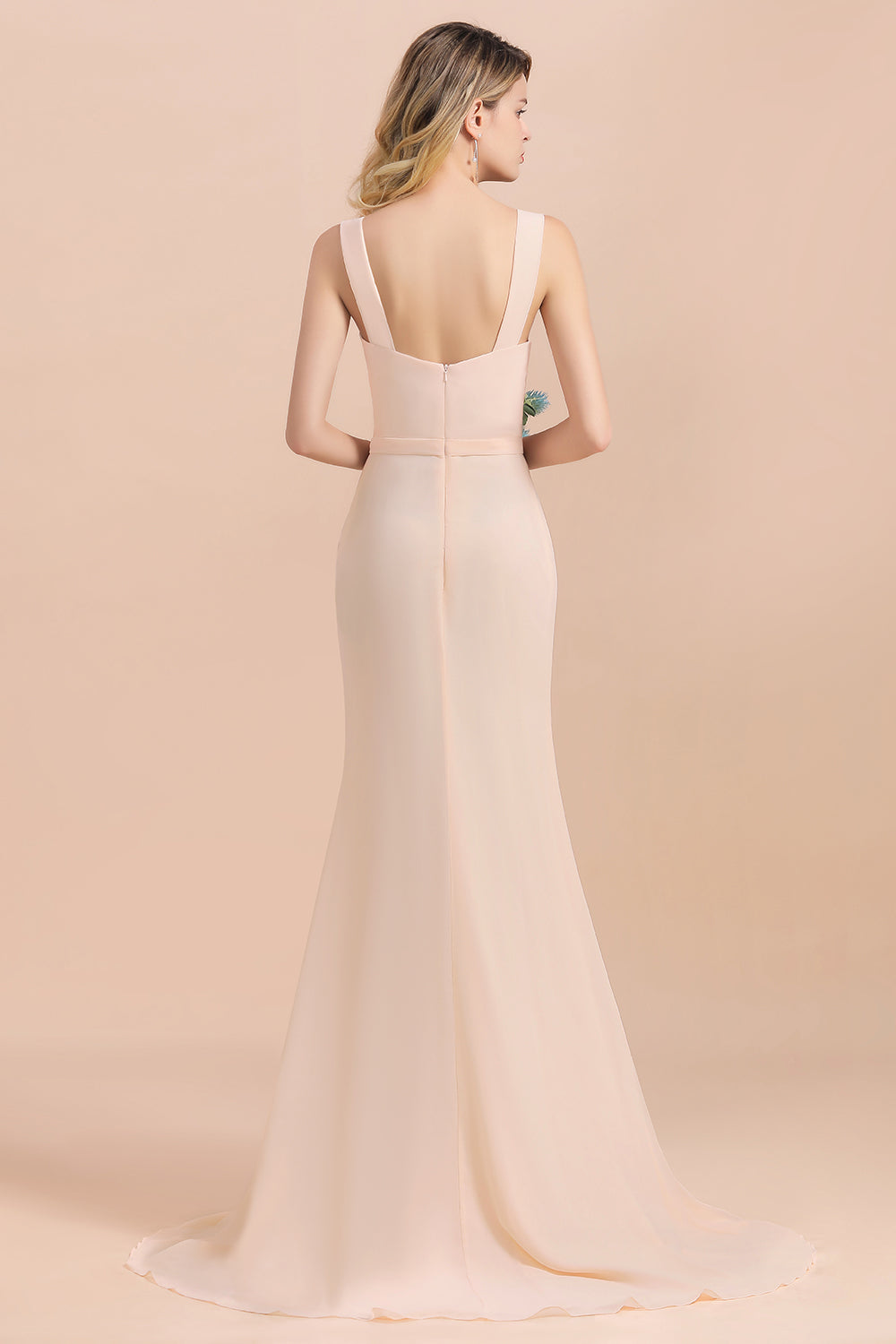 Gorgeous Drapped Neckline Ruffle Chiffon Bridesmaid Dresses Online with Slit