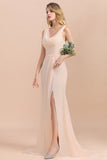 Gorgeous Drapped Neckline Ruffle Chiffon Bridesmaid Dresses Online with Slit
