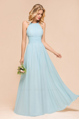 Gorgeous Halter Ruffle Sky Blue Affordable Bridesmaid Dress