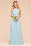 Gorgeous Halter Ruffle Sky Blue Affordable Bridesmaid Dresses