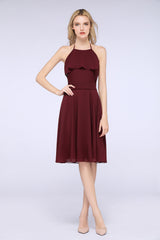 Gorgeous Halter Sleeveless Chiffon Short Bridesmaid Dress with Ruffle