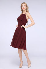 Gorgeous Halter Sleeveless Chiffon Short Bridesmaid Dress with Ruffle