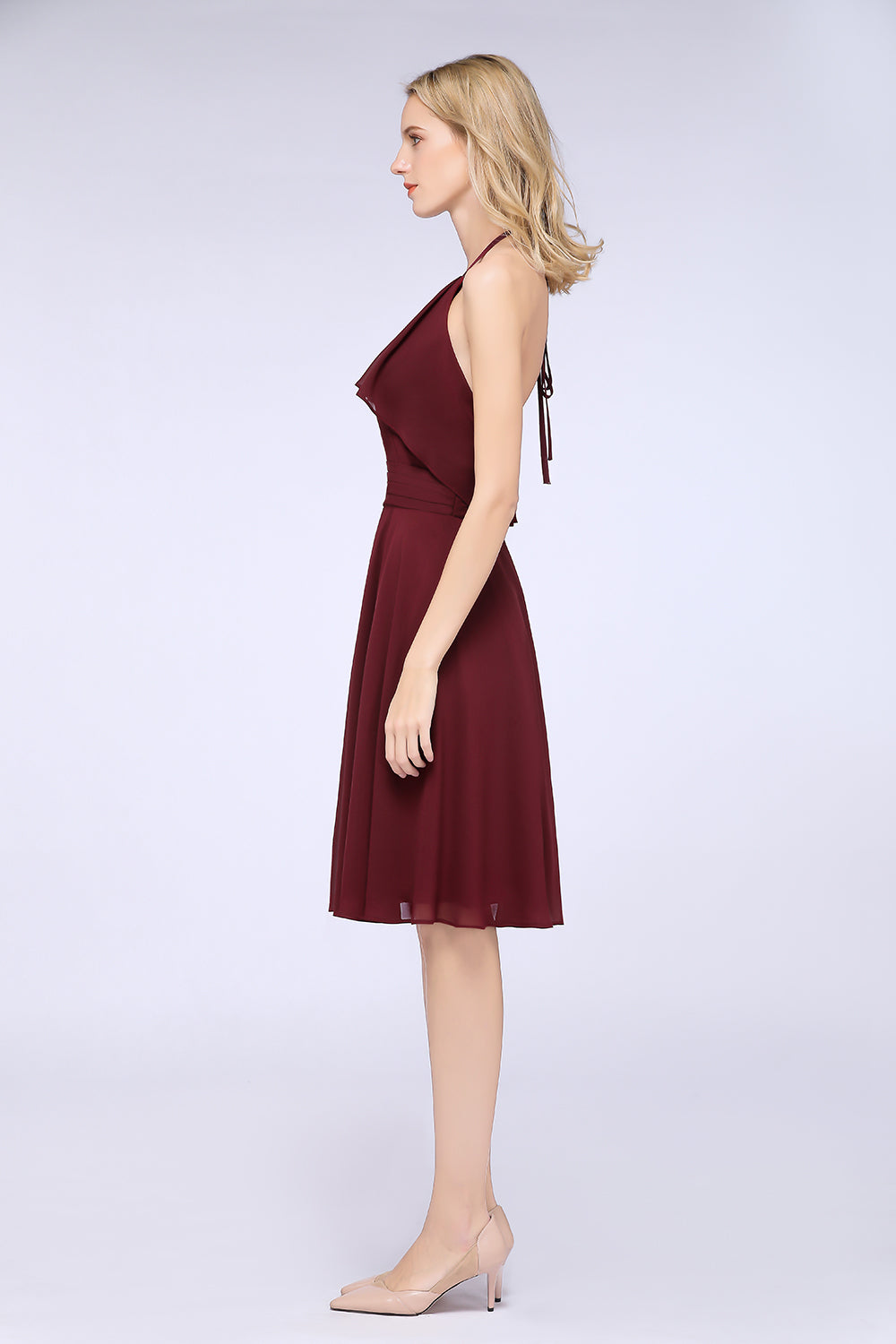 Gorgeous Halter Sleeveless Chiffon Short Bridesmaid Dress with Ruffle