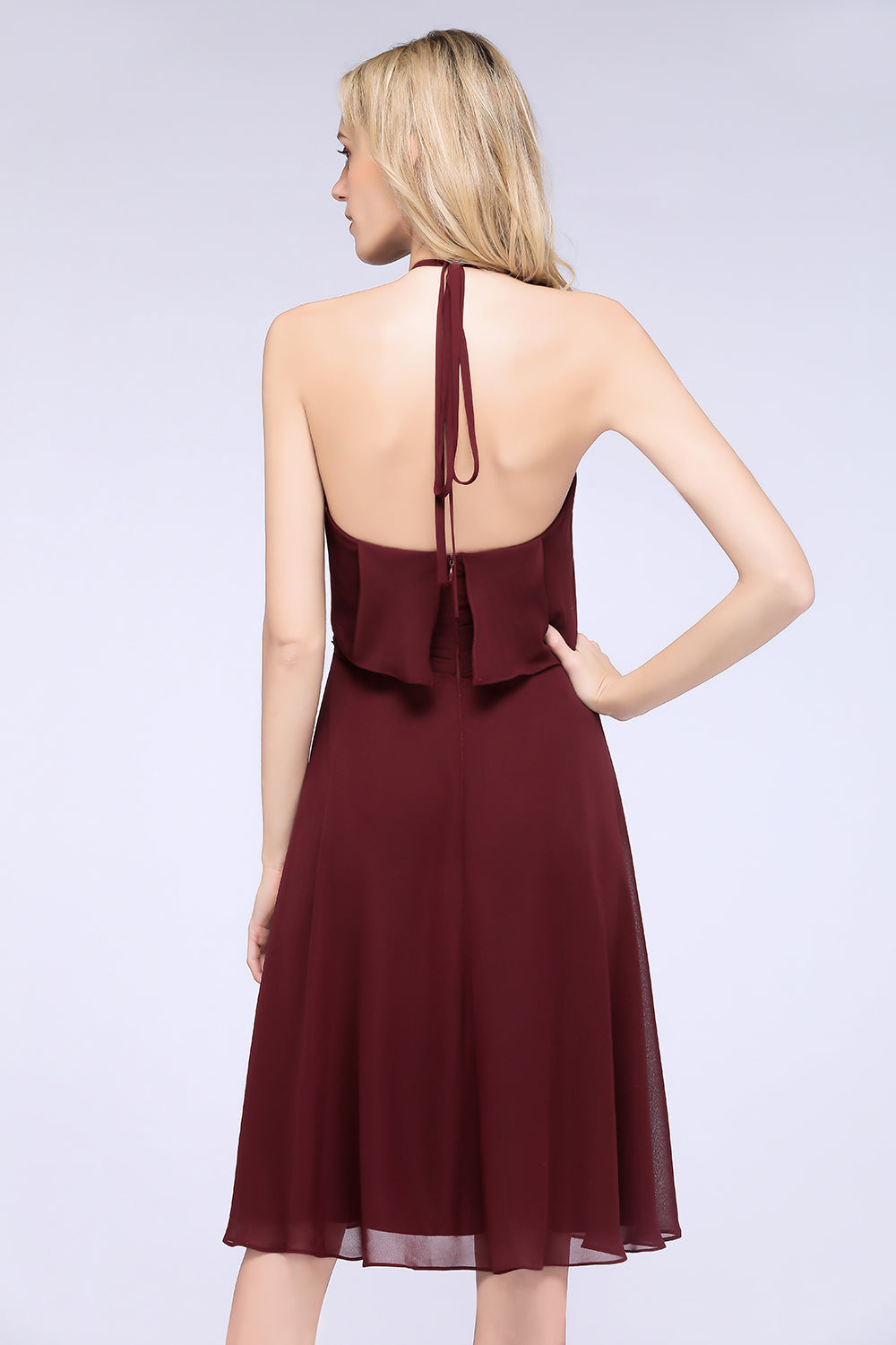 Gorgeous Halter Sleeveless Chiffon Short Bridesmaid Dress with Ruffle