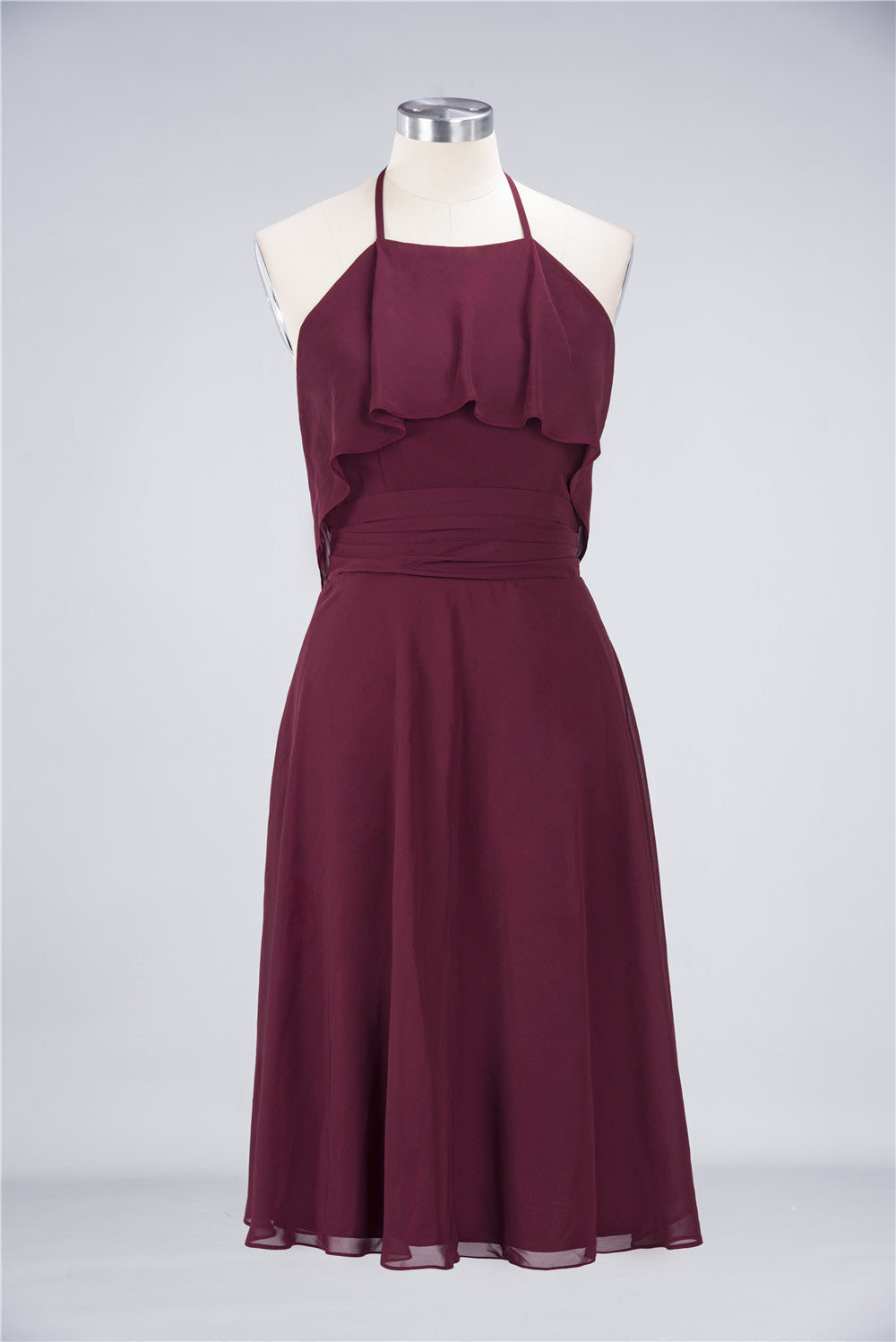 Gorgeous Halter Sleeveless Chiffon Short Bridesmaid Dress with Ruffle